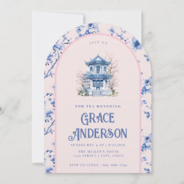 Invitación al té de Chinoiserie rosa y azul
