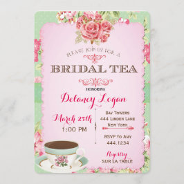 Invitación al té de la ducha de novia chic Shabby