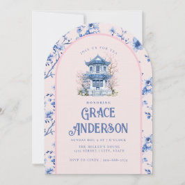 Invitación al té de la Pagoda de Chinoiserie rosa 
