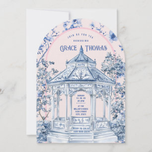 Invitación al té de la Pagoda de Chinoiserie rosa 