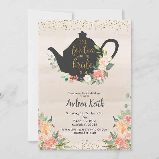 Invitación al té de novia con sabor a melocotón (Anverso)