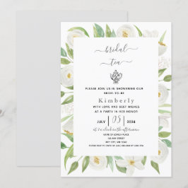 Invitación al té de novia floral blanca