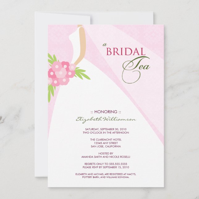 Invitación al té nupcial con vestido Boda (rosa) (Anverso)