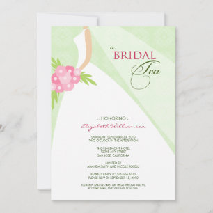 Invitación al té nupcial con vestido Boda (verde)