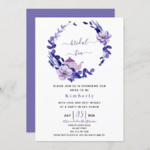 Invitación al té nupcial floral violeta y lavanda