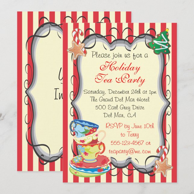 Invitación al Tea Party victoriano de Navidades de (Anverso / Reverso)