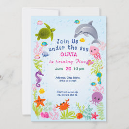 Invitación al tema bajo el mar. Fiesta para niños.