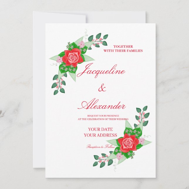 Invitación al tema Boda simple de Rosa Roja (Anverso)