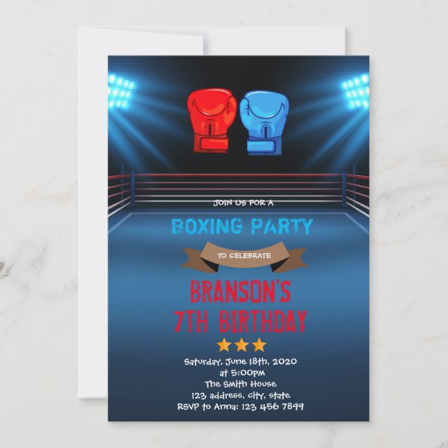 Invitación al tema de cumpleaños de boxeo (Anverso)