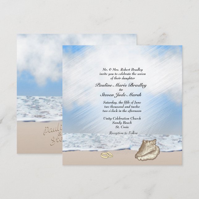 Invitación al tema de la boda de playa (Anverso / Reverso)