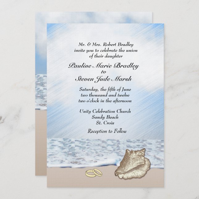 Invitación al tema de la boda de playa (Anverso / Reverso)