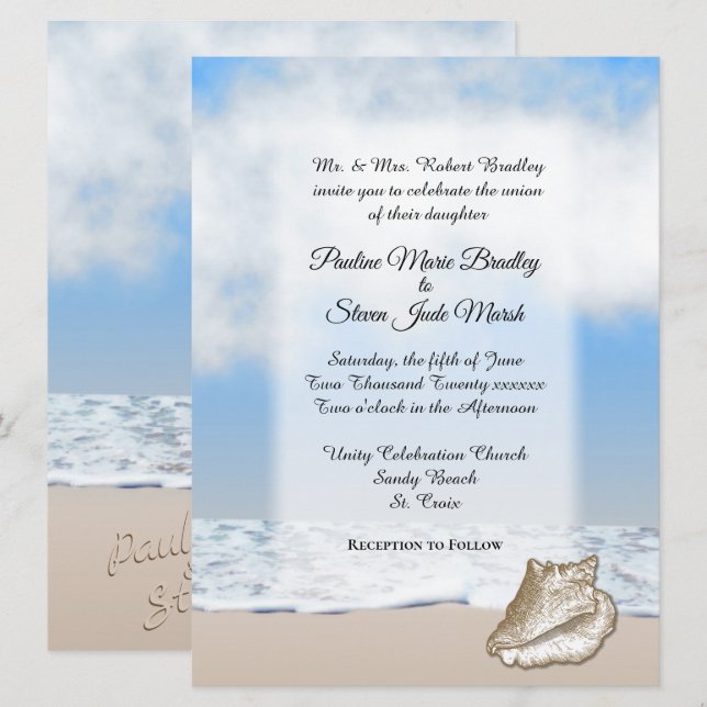 Invitación al tema de la boda de playa (Anverso / Reverso)