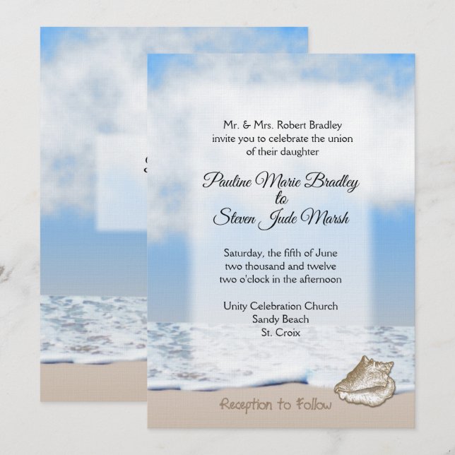 Invitación al tema de la boda de playa (Anverso / Reverso)