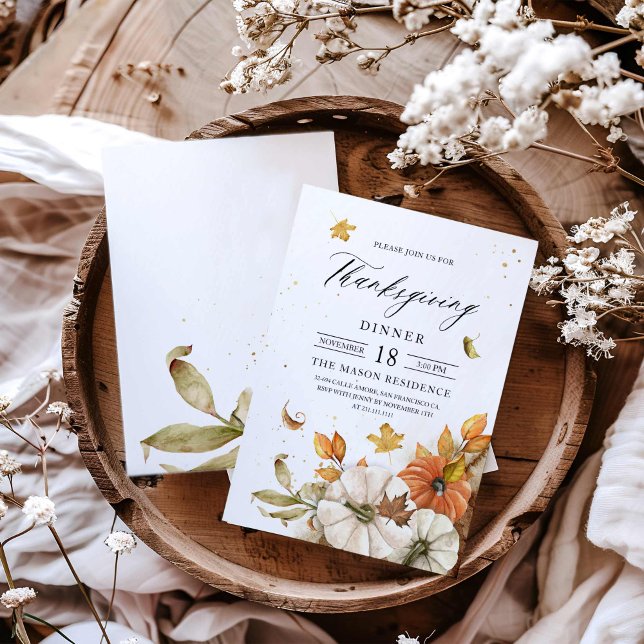 Invitación al tema de la calabaza de la cena de Ac (Rustic Thanksgiving Dinner Invitation)