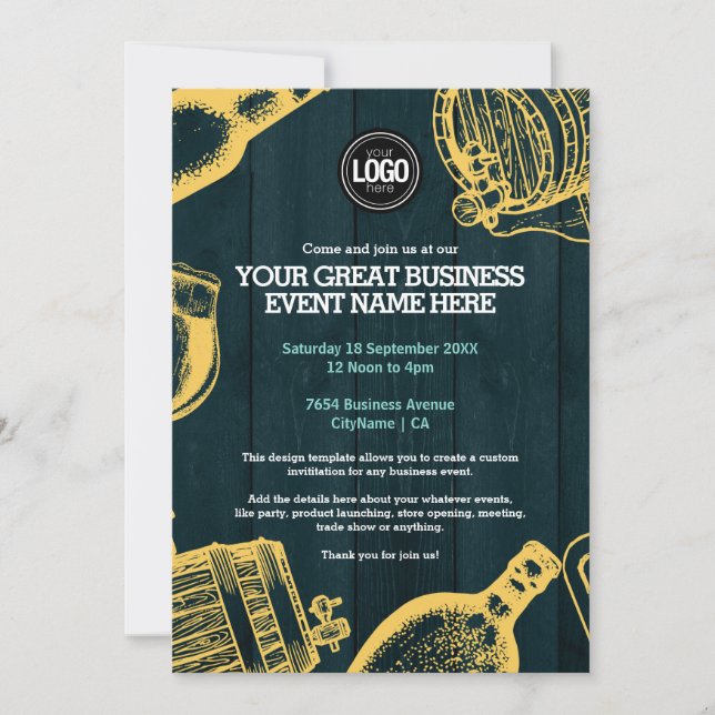 Invitación al tema de la cervecería verde oscuro (Anverso)