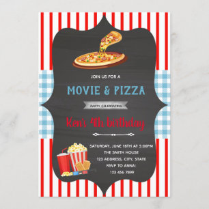 Invitación al tema de película de pizza de gingham
