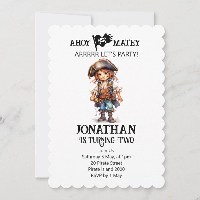 Invitación al tema de Pirate Birthday Boy (Anverso)