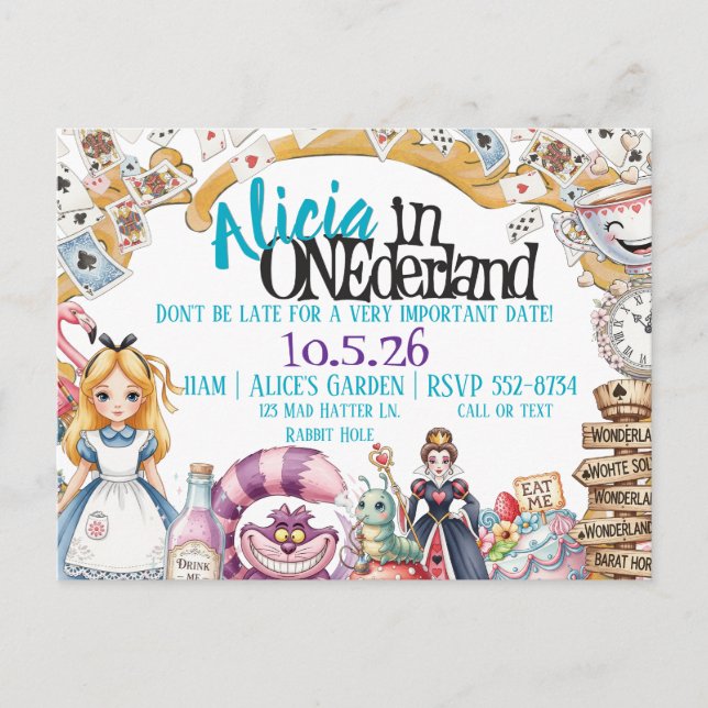 Invitación al tema de Wonderland ONEderland para e (Anverso)