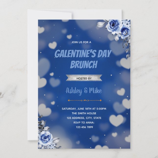 Invitación al tema del brunch azul valentino (Anverso)