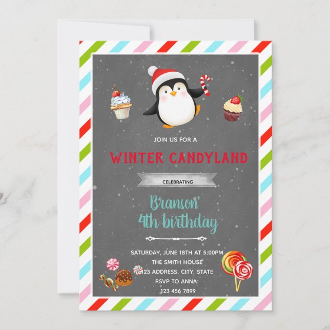 Invitación al tema del candyland invernal (Anverso)