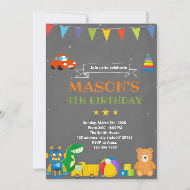 Invitación al tema del cumpleaños de Toyland (Anverso)