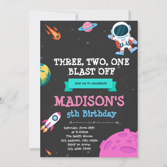Invitación al tema del cumpleaños del espacio del  (Anverso)