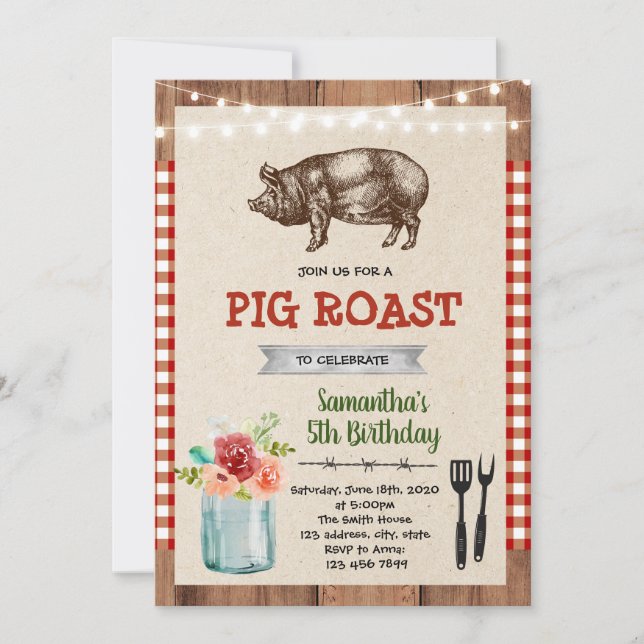Invitación al tema del fiesta asado de cerdo (Anverso)