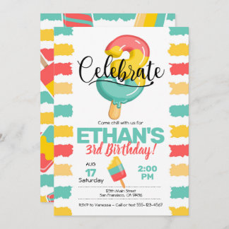 Invitación al tercer cumpleaños con Popsicle
