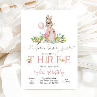 Invitación al Tercer Cumpleaños de Bunny Floral