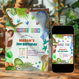 Invitación al tercer cumpleaños de dinosaurio niño