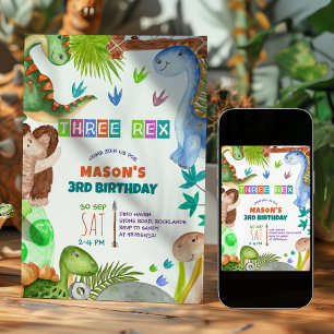 Invitación al tercer cumpleaños de dinosaurio niño
