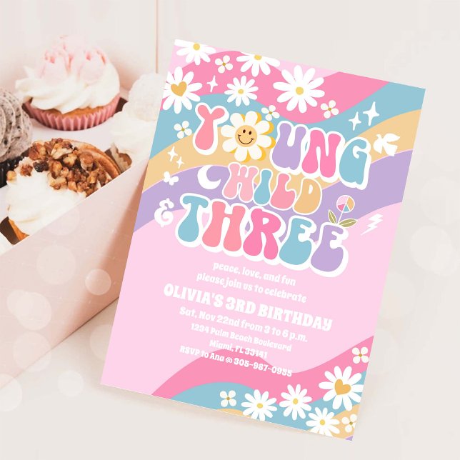 Invitación al Tercer Cumpleaños de Groovy Daisy (Subido por el creador)