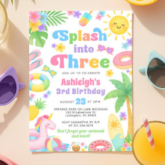 Invitación al tercer cumpleaños de verano - Splash