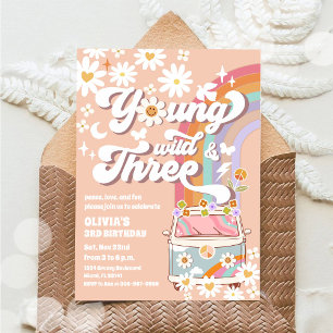 Invitación al Tercer Cumpleaños Retro Hippie