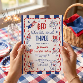 Invitación al tercer cumpleaños Rojo Blanco y Tres