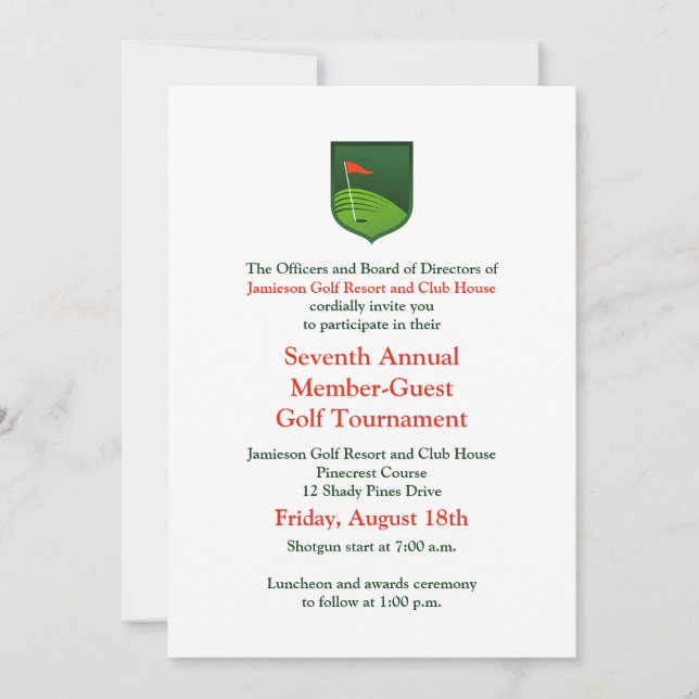 Invitación al Torneo Corporativo de Golf Red Green (Anverso)