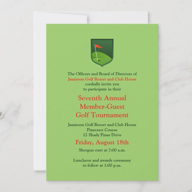 Invitación al Torneo Corporativo de Golf Red Green (Anverso)
