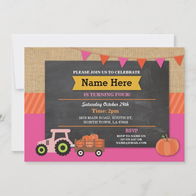 Invitación al Tractor de Calabaza de la Fiesta de  (Anverso)
