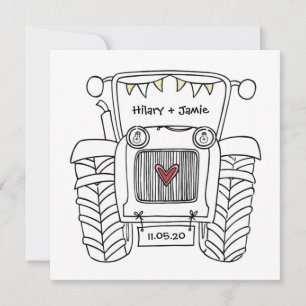 Invitación al tractor de casamiento en el país per