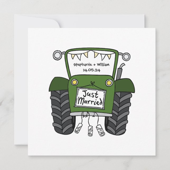 Invitación al Tractor Verde de Boda de País person (Anverso)