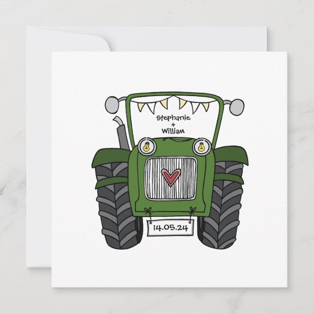 Invitación al Tractor Verde de Boda de País person (Anverso)