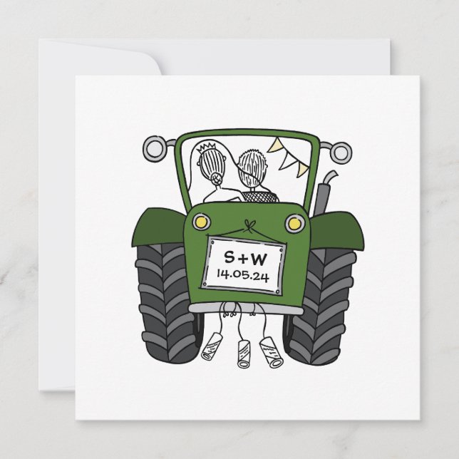 Invitación al Tractor Verde de Boda de País person (Anverso)