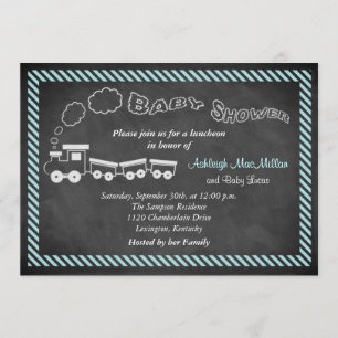Invitación al tren Baby Shower Chalkboard 2 - Azul