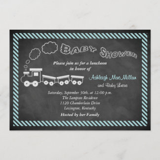Invitación al tren Baby Shower Chalkboard 2 - Azul