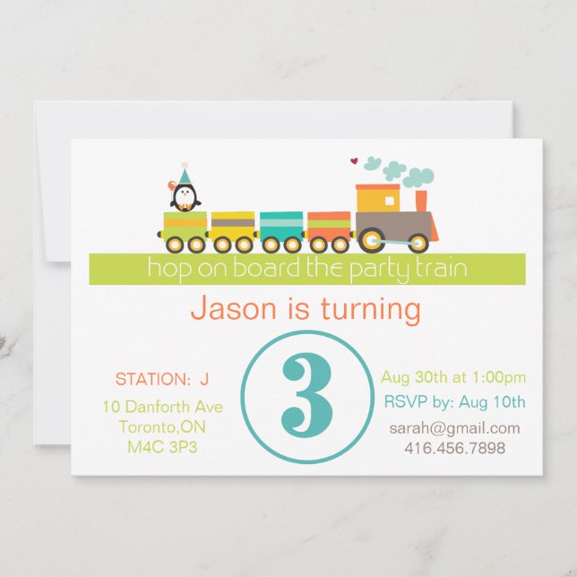 Invitación al tren de tercer cumpleaños (niño) (Anverso)