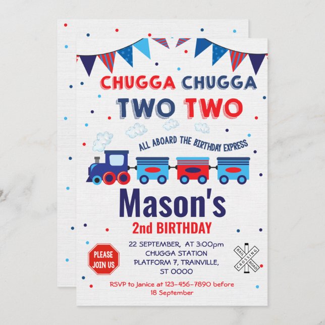 Invitación al tren, para un niño, segundo cumpleañ (Anverso / Reverso)