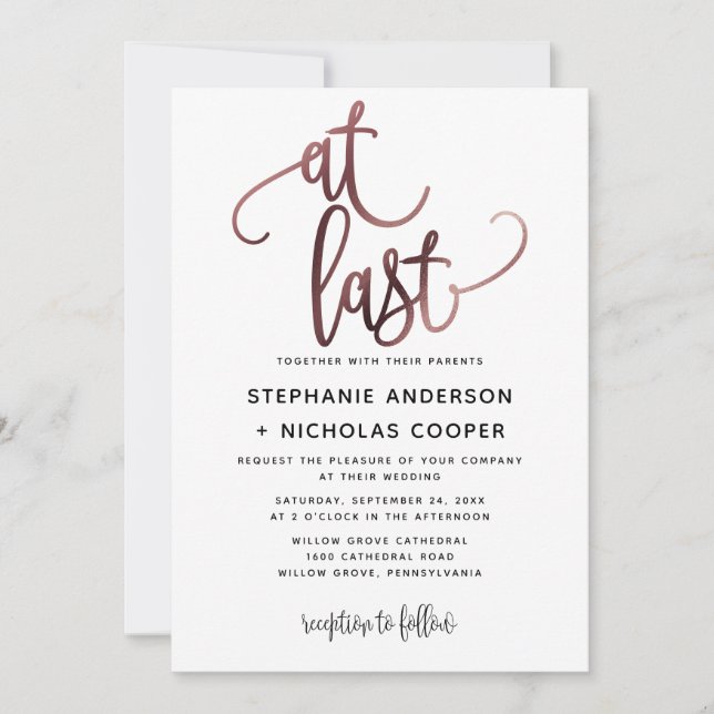 Invitación Al último Rosa negro Boda de tipografía de guiones (Anverso)