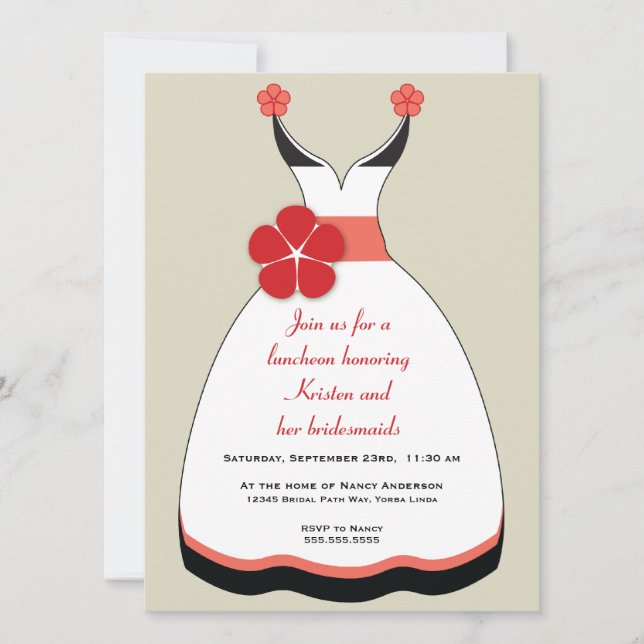 Invitación al vestido Boda dulce rojo y melocotón (Anverso)