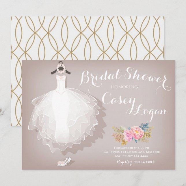 Invitación al vestido de ducha de novia (Anverso / Reverso)