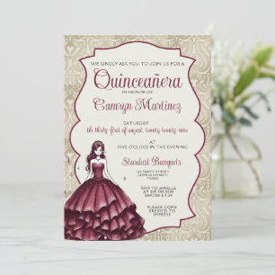 Invitación al vestido Quinceañera de Borgoña